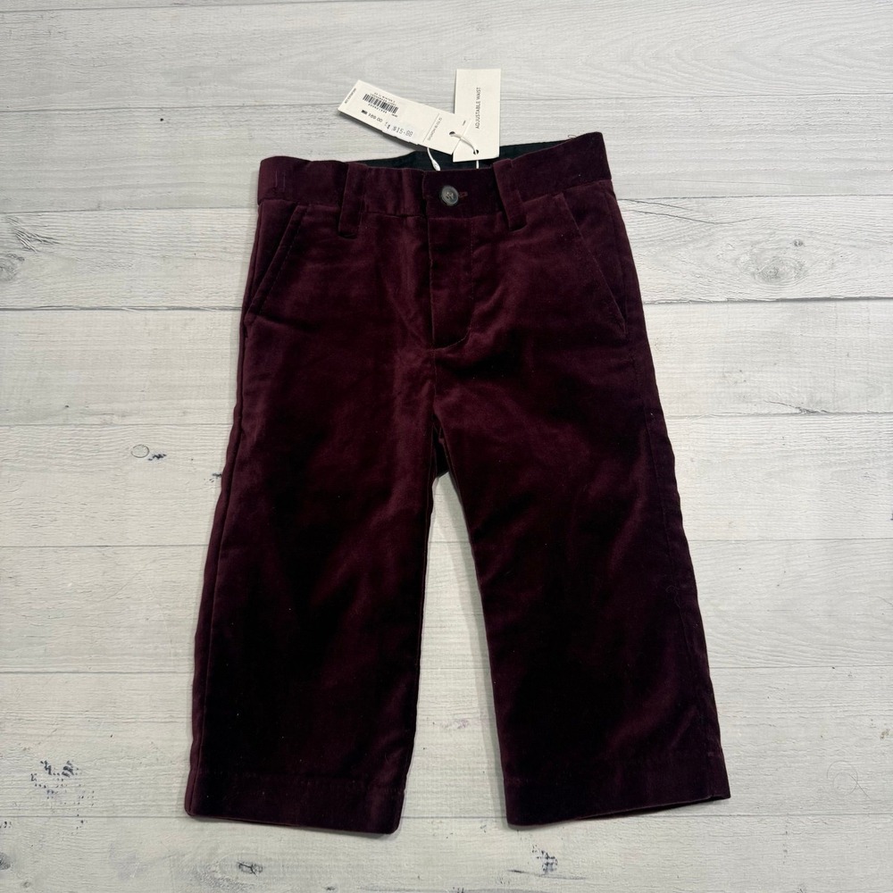 Janie and Jack baby boys maroon velour pants 12/18 months NEW